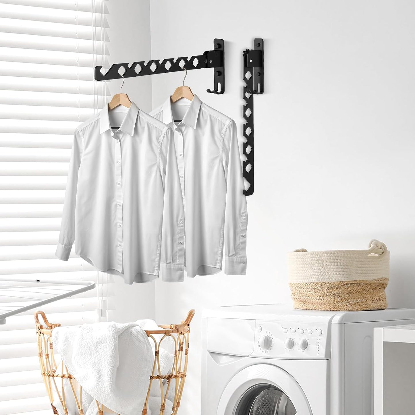 Wall Mounted Clothes Hanger Rack, Heavy Duty Folding Garment Hooks with Swing Arm, Space Saving Laundry Drying Organizer for Bathroom Bedroom, Black 3-Pack