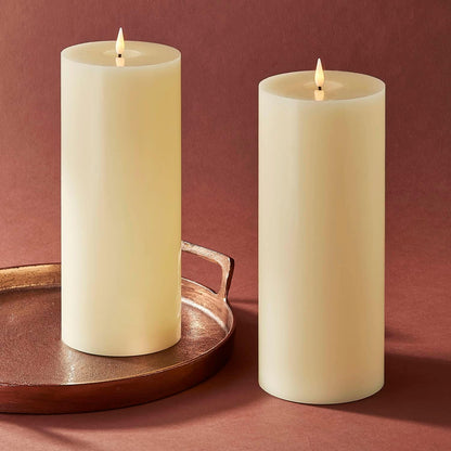 LampLust Realistic Flameless Pillar Candles with Remote, Set of 3, Batteries Included, Real White Wax, 3D Flickering LED Flame, 3 Inch Pillar Candles, Spring Decor, Centerpieces for Tables
