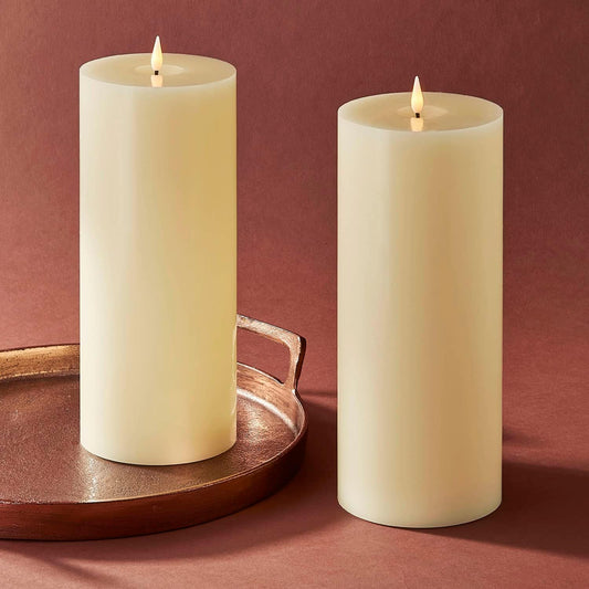 LampLust Realistic Flameless Pillar Candles with Remote, Set of 3, Batteries Included, Real White Wax, 3D Flickering LED Flame, 3 Inch Pillar Candles, Spring Decor, Centerpieces for Tables