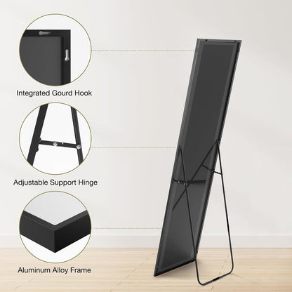 OLIXIS 64"x 21.5" Arched Mirror Full Length, Full Body Mirror with Stand, Hanging or Leaning for Wall, Floor Standing with Shatter-Proof Glass for Bedroom, Living Room, Long, Black