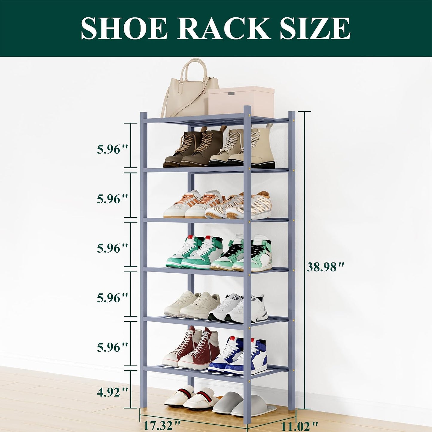 Smiry Bamboo Shoe Rack, 3 Tier Free Standing Wooden Shoe Organizer, Stackable Wood Shoe Storage Shelf for Closet, Entryway, 12 Vertical Slats, 2+1 Stack Standard Legs, 26.8"x11"x19.5", Natural