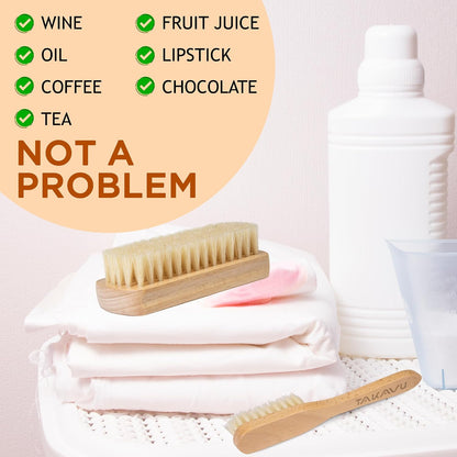 TAKAVU Laundry Brush Set, Soft Boar Bristle, Gentle on Delicate Fabrics | Stain Scrub Brush for Clothes, Upholstery, Delicate Knits, Cotton & Linen, Washable Spot & Garment Care Cleaner