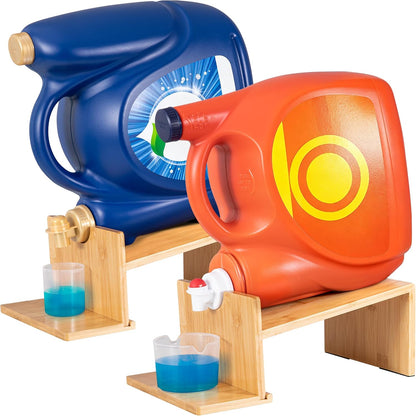 MyLifeUNIT Laundry Detergent Dispenser, 2 Pack Wooden Laundry Detergent Holder Stand with Tray for Laundry Room Organization and Storage