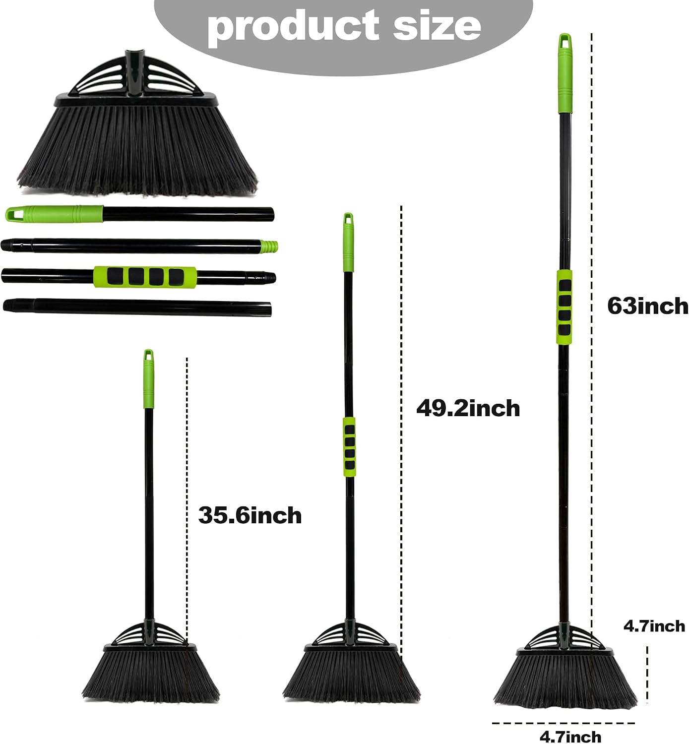 Four-Section Rod Long-Handled Broom,Heavy-Duty Broom, Angle Broom for Outdoor/Indoor（Black+Orange）