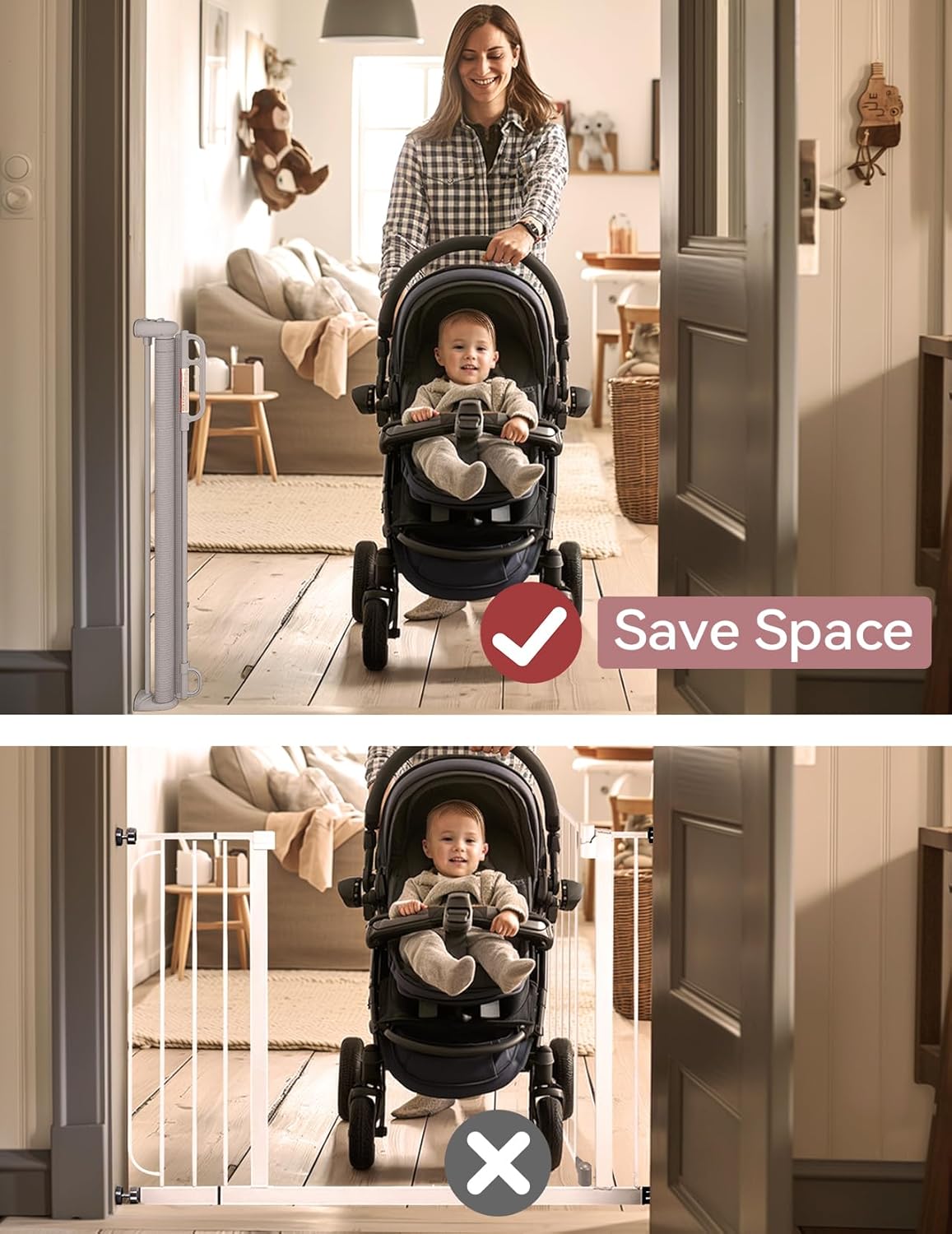 Momcozy Retractable Baby Gate, 33" Tall, Extends up to 55" Wide, Child Safety Baby Gates for Stairs, Doorways, Hallways, Indoor, Outdoor