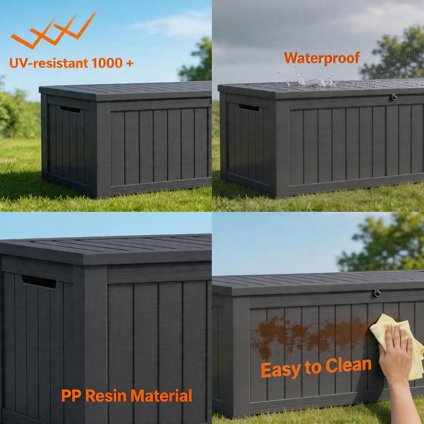 MAKINO 152 Gallon Resin Outdoor Storage Box, Waterproof Deck Box with Lockable Lid, Outside Storage Box for Patio Furniture, Pool Accessories, Garden Tools, Storage Bench for Backyard, Porch, Black