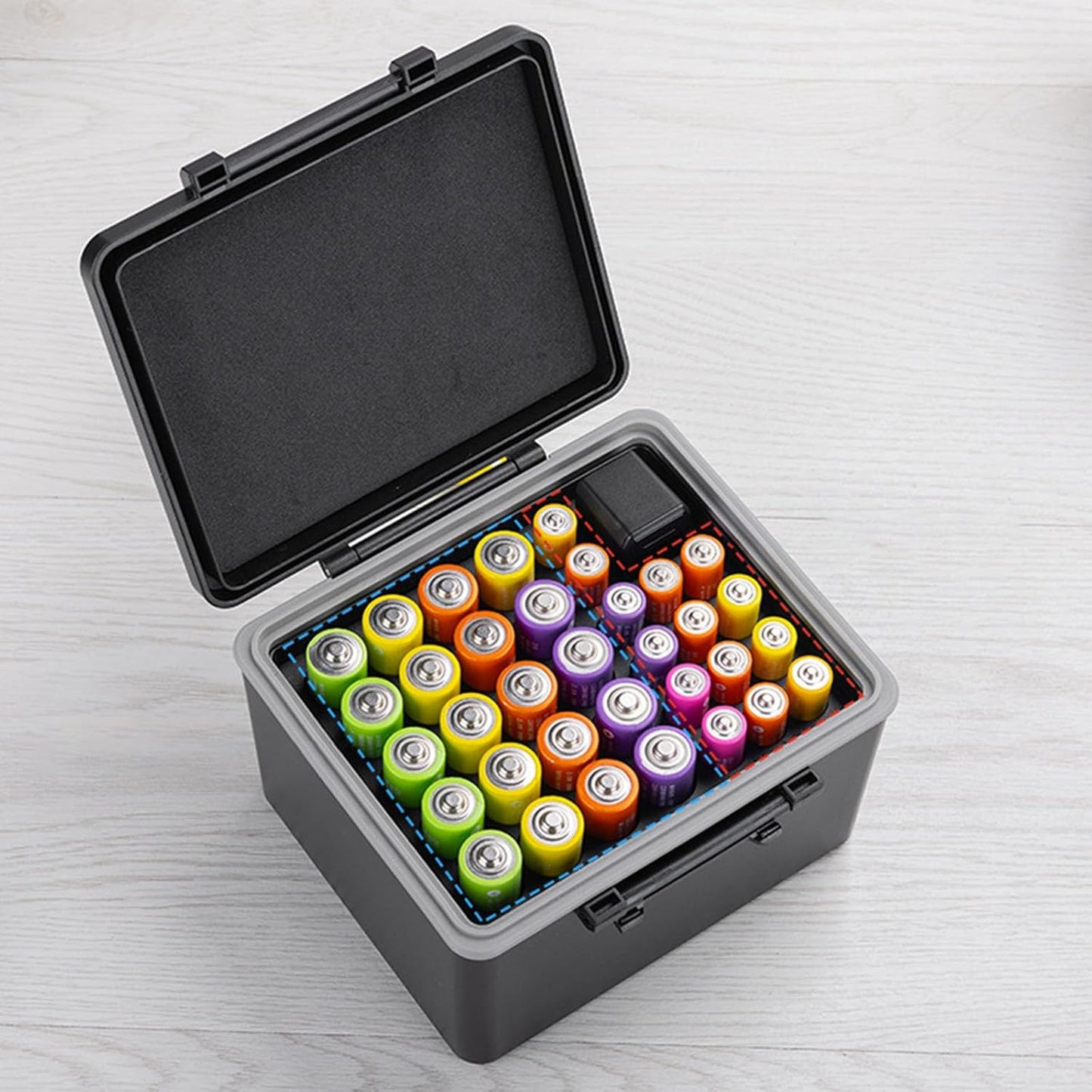 2A 3A Battery Storage Case with Lockable Lid and Builts in Power Tester for Home Camping Travel Battery Organizers