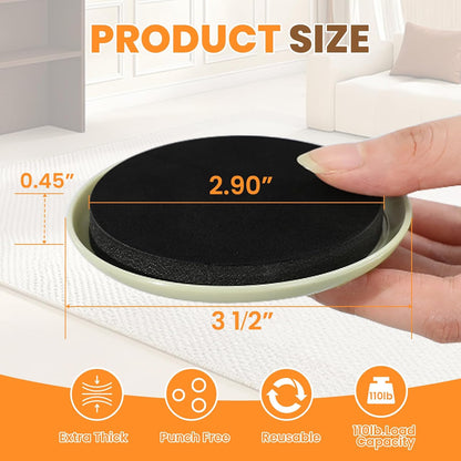 Furniture Sliders for Carpet 8PCS, Heavy Duty Furniture Movers Pads 3 1/2", Chair Leg Floor Protectors, Reusable Furniture Moving Sliders for Easy Glide