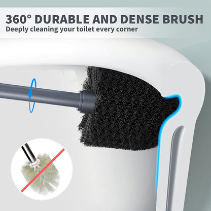 Toilet Brush and Holder 2 Pack, Toilet Bowl Brush with Extra Long Handle, Toilet Scrubber and Covered Holder, Toilet Brushes for Bathroom-Space Saving, Covered Brush, Durable, Deep Cleaning(Black)