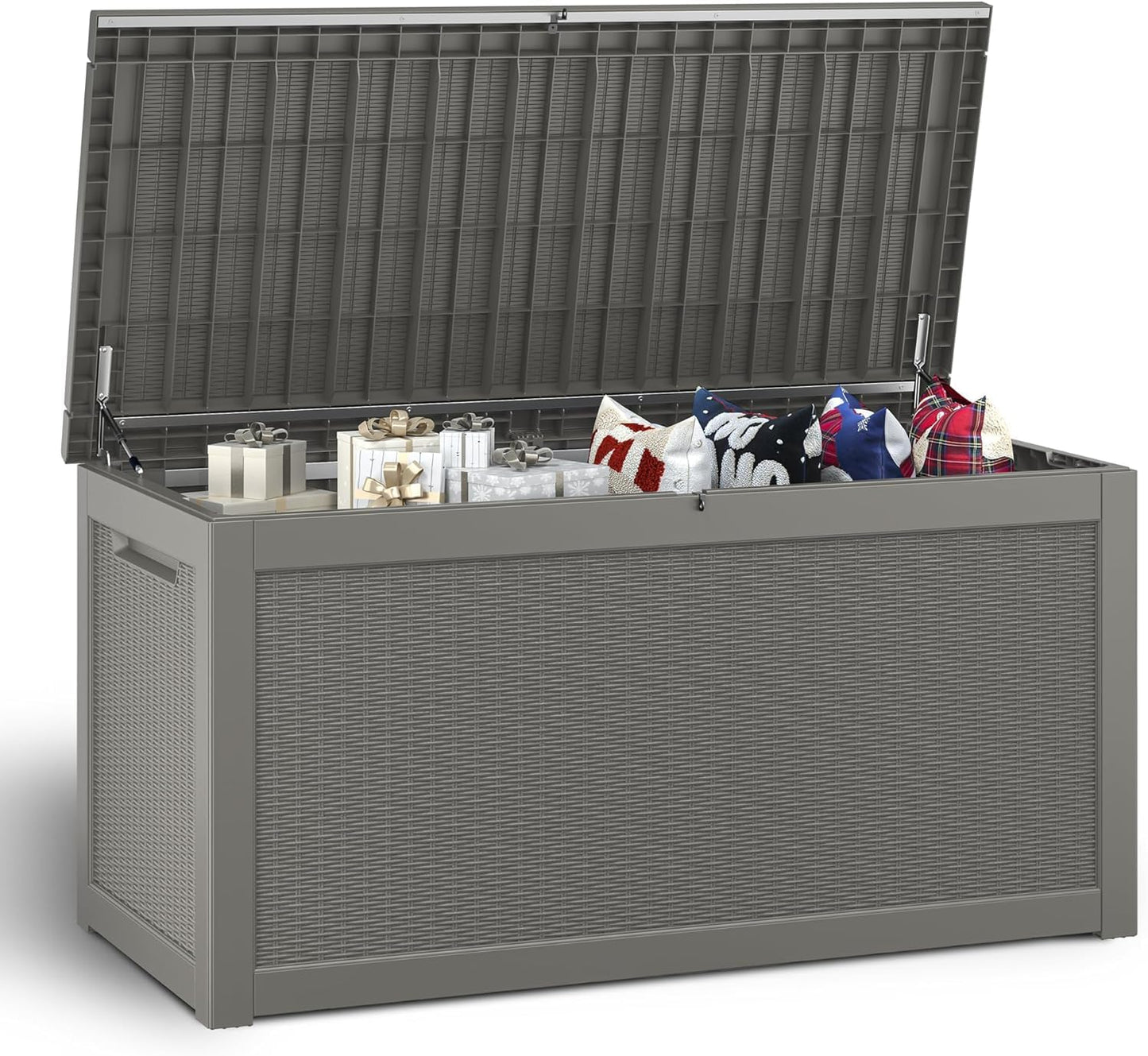 NUNU LAB Outdoor Storage Box, 45 Gallon Outside Deck Box Waterproof, Resin Outdoor Storage Cabinet With Lockable Lid, Backyard Storage Bench For Garden Tools, Patio Cushions, Pool Tools, Black