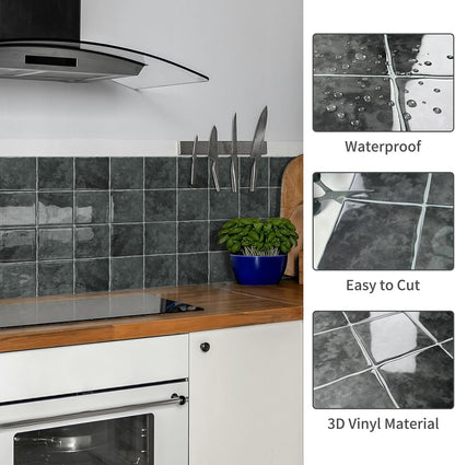 10 Sheet Thicker Peel and Stick Backsplash Tile, 12"x12" 3D Self Adhesive Square Mosaic Subway Checkered Vinyl Backsplash Stick on Wall Tiles for Bathroom, Kitchen, Living Room (10, Orange)