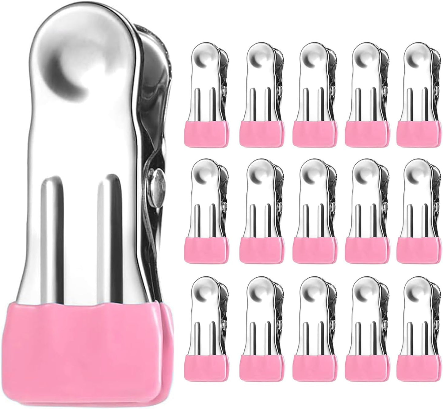 Clothes Hangers Heavy Duty 15Pack, 2.17 Inch Metal Clips, Clothespins for Photo Drying Clothesline Laundry Sock, Bag Clips for Food Kitchen Stainless Steel with Rubber,Pink