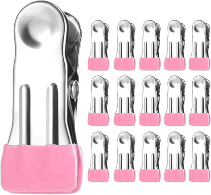 Clothes Hangers Heavy Duty 15Pack, 2.17 Inch Metal Clips, Clothespins for Photo Drying Clothesline Laundry Sock, Bag Clips for Food Kitchen Stainless Steel with Rubber,Pink