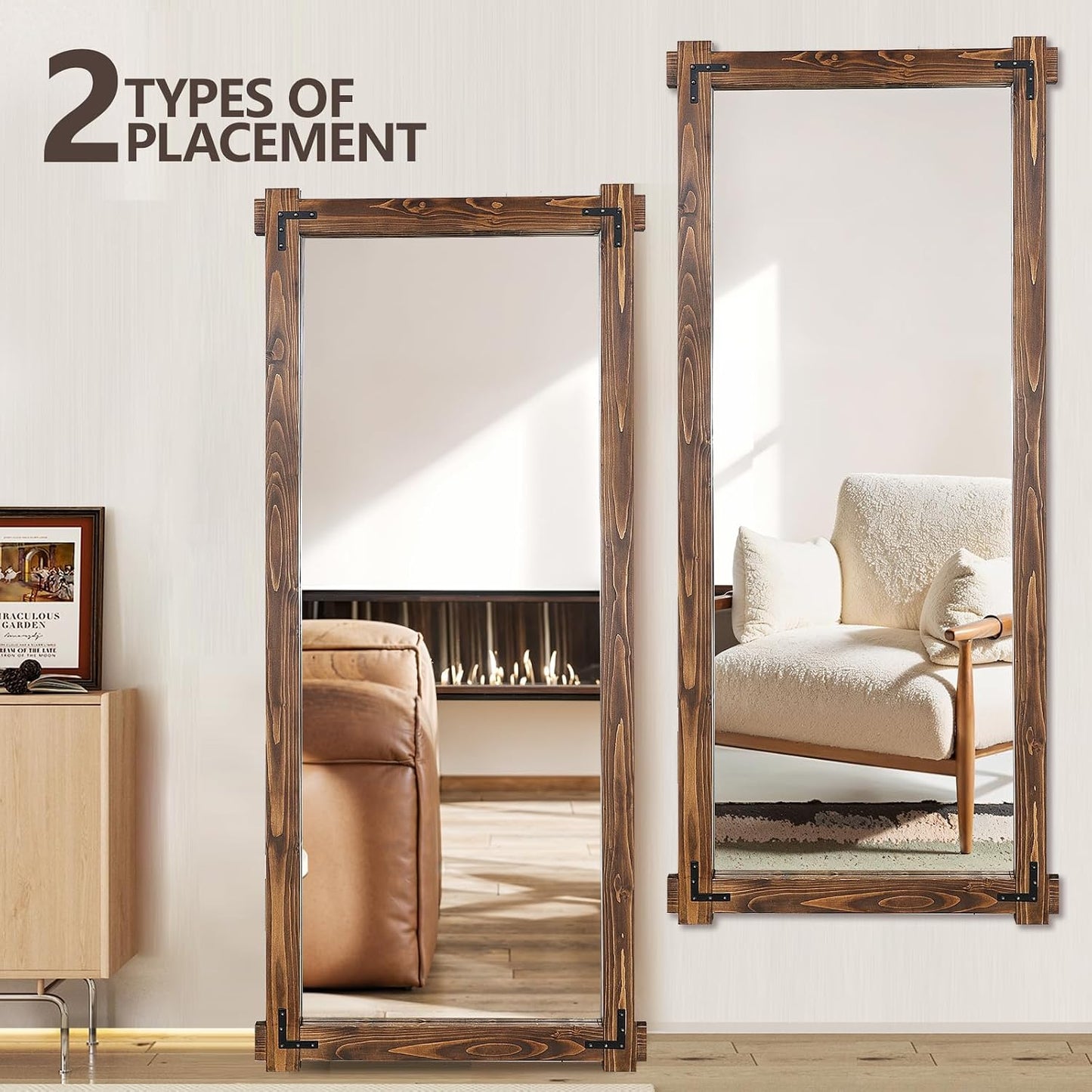 65x24 Inch Full Length Mirror, Pine Frame Full Body Standing Mirror with Metal Decorative, Black
