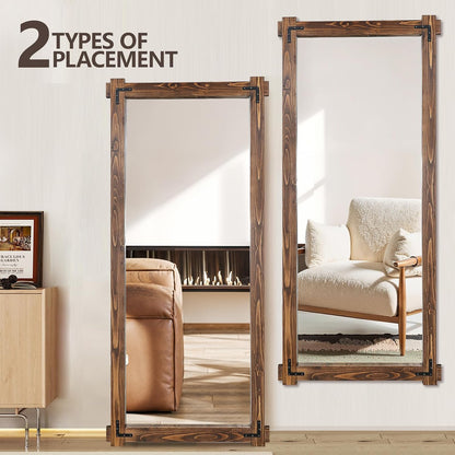65x24 Inch Full Length Mirror, Pine Frame Full Body Standing Mirror with Metal Decorative, Black