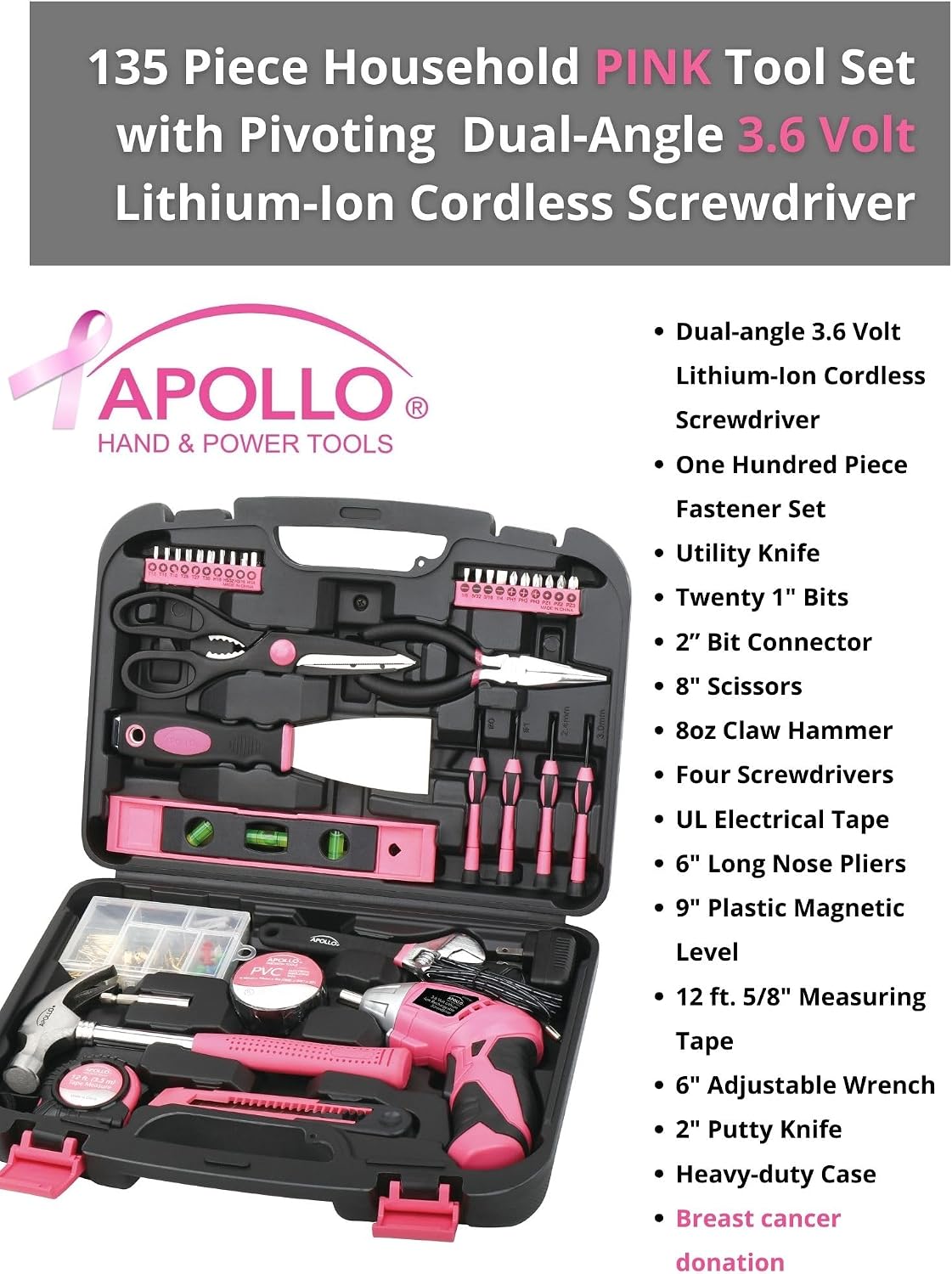 Apollo Tools Original 39 Piece General Household Tool Set in Toolbox Storage Case with Essential Hand Tools for Everyday Home Repairs, DIY and Crafts Red/Black - DT9706