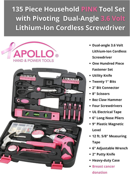 Apollo Tools Original 39 Piece General Household Tool Set in Toolbox Storage Case with Essential Hand Tools for Everyday Home Repairs, DIY and Crafts Red/Black - DT9706