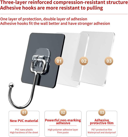 Large Adhesive Hooks, 20 Black Heavy-Duty 40 lb Adhesive Wall Hooks, Waterproof, Rustproof, Ideal for Hanging, Suitable for Bathroom, Kitchen, Home, Ceiling and Window