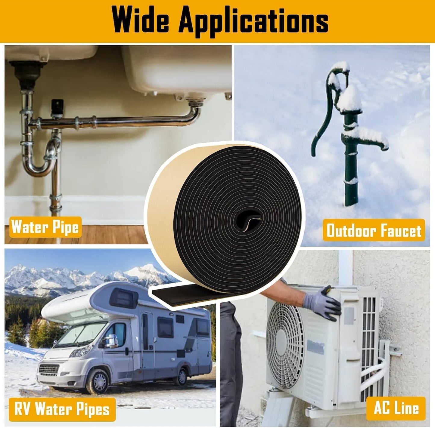 DEMEDO Pipe Insulation Tape, Pipe Wrap Insulation Foam Tape Self Adhesive, Outdoor Water Pipe Insulation Roll for HVAC, AC Line Insulation, 2 inch x 16.5 FT Heat Tape for Water Pipe, White