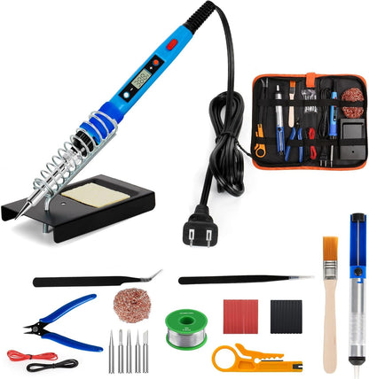 Soldering Iron Kit, 80W 110V LCD Digital Solder Iron Pen with Ceramic Heater, Portable Welding Tools with 5pcs Tips, Stand, Solders Wire, Sponge, Paste, for Metal,Electric Repairs, DIY