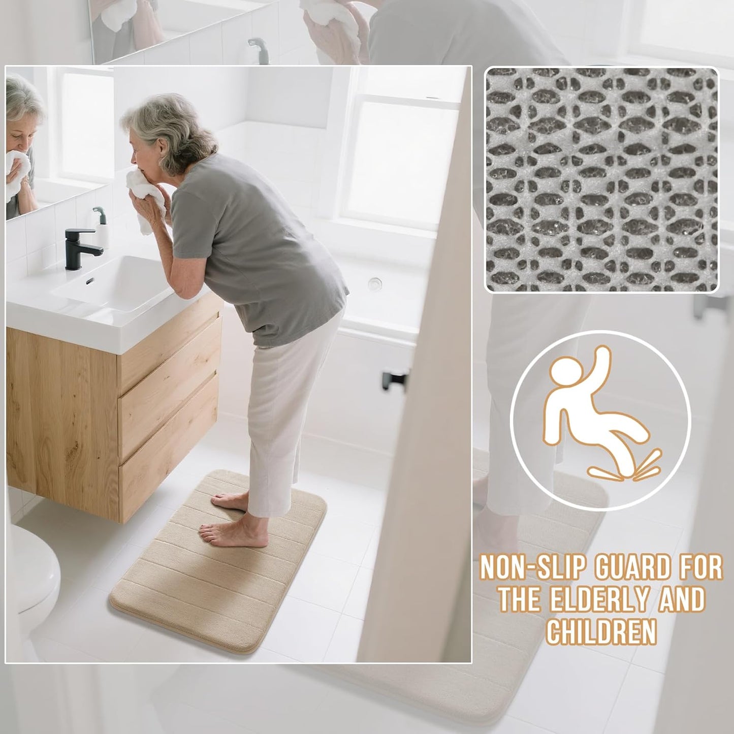 Yimobra Memory Foam Bath Mat, Super Soft Absorbent Bathroom Rug Non Slip, Quick Dry, Machine Washable Floor Carpet for Tub Shower, Home Decor Accessories, 24x17, Grey