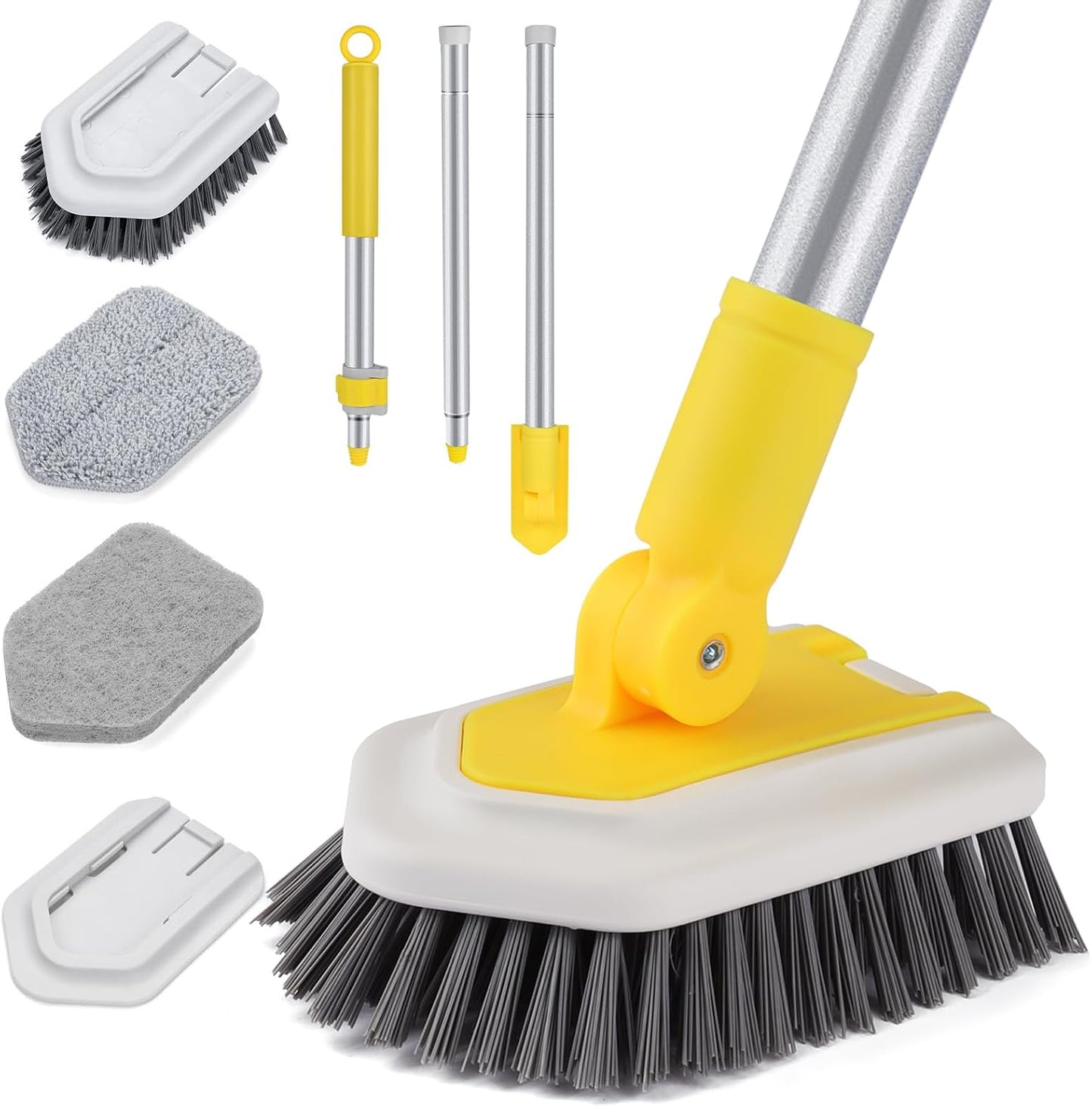 Lalafancy Bathtub Cleaning Brush Long Handle, Shower Bathroom Brush Scrubber with 3 Different Function Scrub Brush Attachments Head for Scrubing Bathroom Floors, Tubs, Tiles, and Kitchen Walls