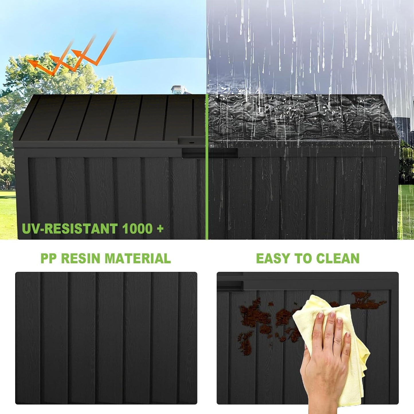 35 Gallon Deck Box, Lockable Waterproof Resin Storage Box for Patio, Indoor & Outdoor Use, for Cushions, Accessories, Package Delivery & Garden Tools,Beige