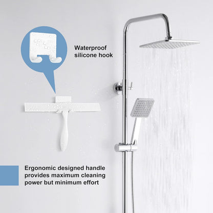 Shower Squeegee for Glass Doors, 11-Inch Silicone Squeegee with Non-Slip Handle and Adhesive Hook for Bathroom, Mirror, Tile, Car Window (Black)