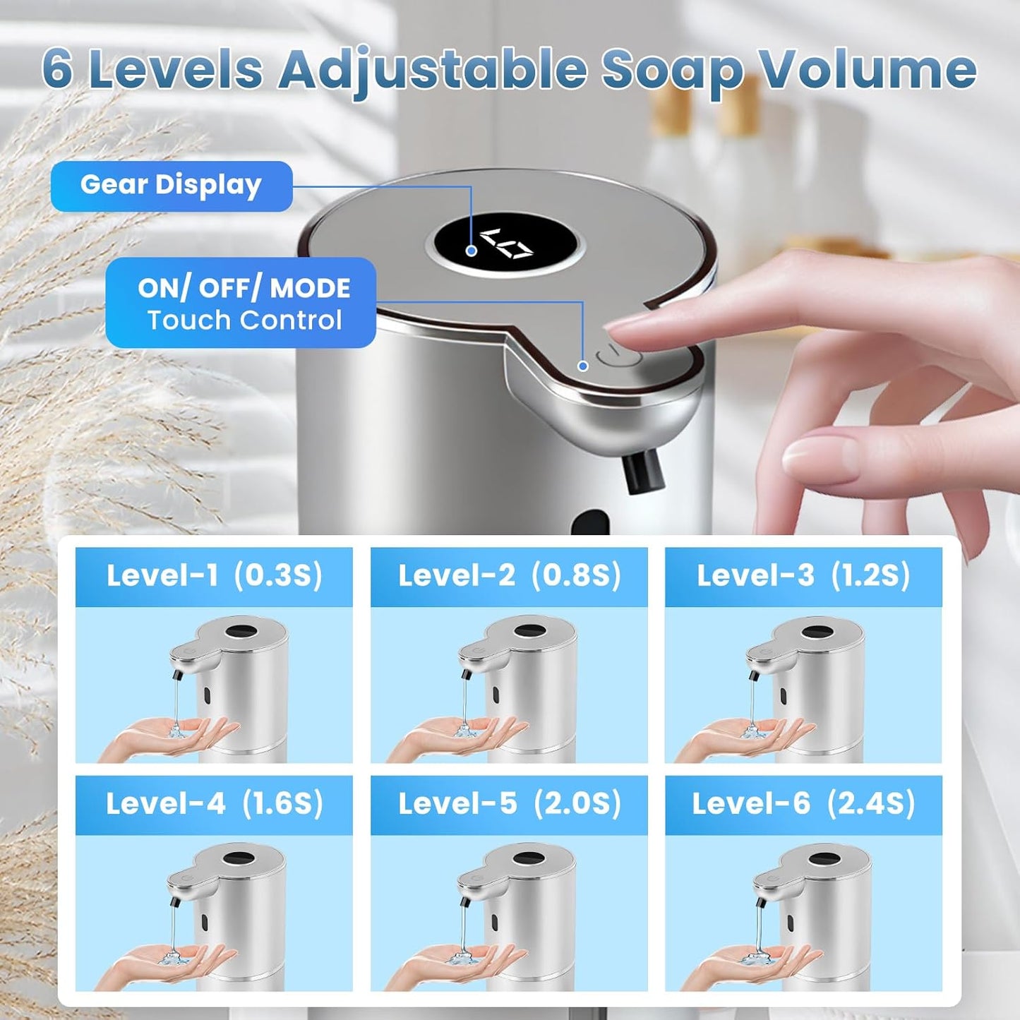 Automatic Soap Dispenser, Touchless Liquid Soap Dispensers, USB Rechargeable, 6-Level Adjustable Volume Control, 12.8oz/380ml, Wall Mount for Kitchen, Bathroom, Free Stickers (Gold)