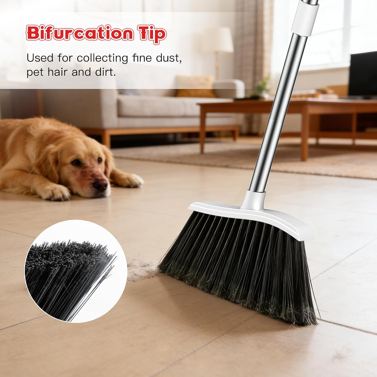 Heavy Duty Broom, 54-inch Adjustable Long Handle Angle Brooms Large Brooms for Sweeping Indoor and Outdoor Commercial Broom for Home Kitchen Patio Garage Porch Courtyard Classroom, Red