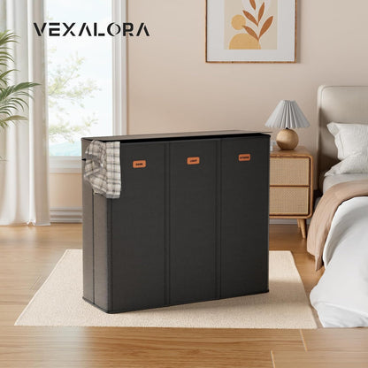 185L Laundry Hamper 3 Section, Laundry Hamper with Lid, Dirty Clothes Hamper with 3 Removable Washing Bags, Extra Large Laundry Basket Organizer for Bedroom, Laundry Room, Dorm - Black