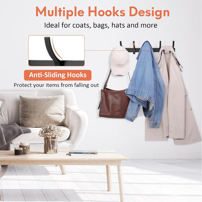 Optish Coat Rack Wall Mount, Wall Hooks for Hanging, Entry Coat Hooks Coat Hanger, Hat Rack Holder for Wall, Key Holder Purse Racks, Towel Rack for Bathrooms (2 Pack, Black)