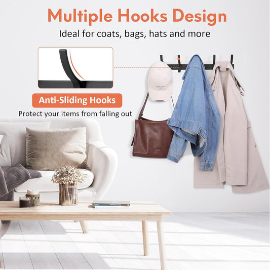 Optish Coat Rack Wall Mount, Wall Hooks for Hanging, Entry Coat Hooks Coat Hanger, Hat Rack Holder for Wall, Key Holder Purse Racks, Towel Rack for Bathrooms (2 Pack, Black)