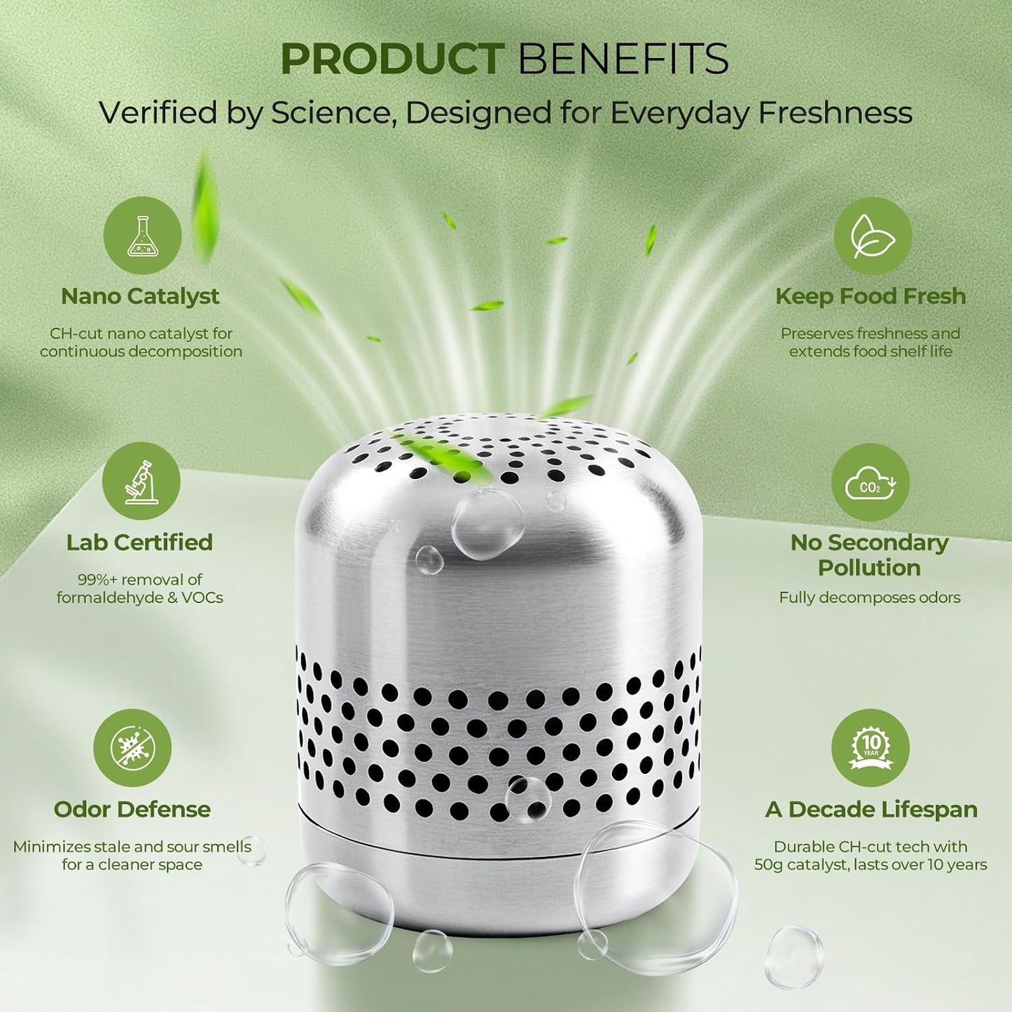 Fridge Deodorizer Lasts 10 Years, long-lasting Refrigerator Deodorizer Odor Eliminator - More Effective Than Baking Soda & Charcoal Bags, For Car, Closet - Nano Catalyst Technology (1 Pack)