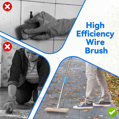 Heavy Duty Wire Broom with 70.8" Telescopic Handle: Stainless Steel Outdoor Broom for Cleaning Moss Concrete Floors Grout Gardens Patio Deck Concrete Garage