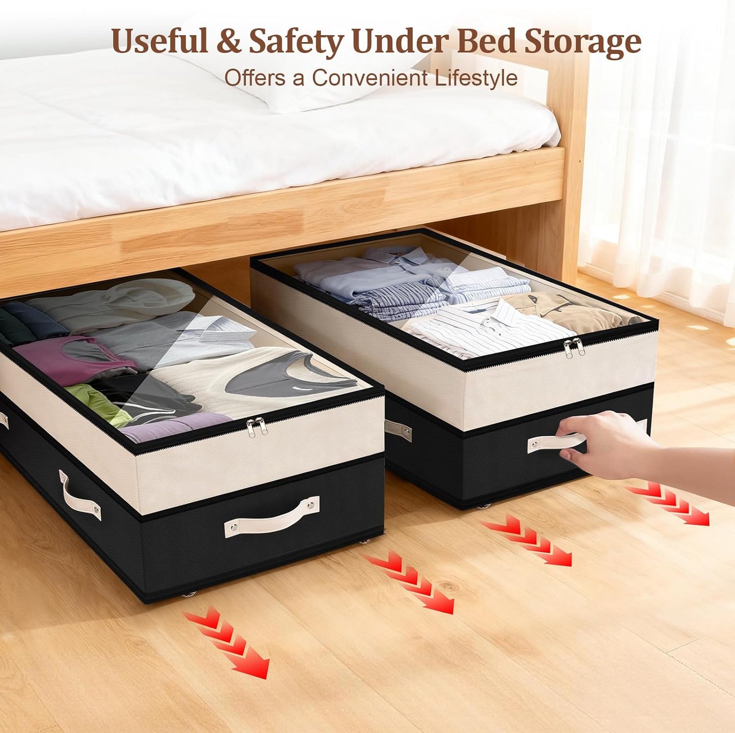 Dolicer 2 Pack Under Bed Storage with Wheels, 6in-10in Height Adjustable Underbed Storage Containers, 92L XXXL Under Bed Drawers Rolling Bin with Clear Lids for Dorm Shoes Clothes Organizers(Grey)