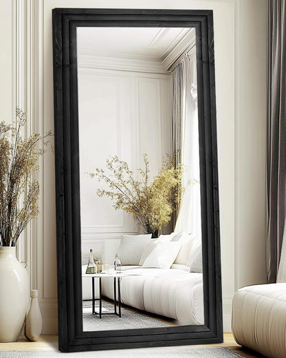 Full Length Mirror 65"x22" with Stand Solid Wood Frame Floor Large Mirror for Living Room, Bedroom Hanging Standing or Leaning Wall-Mounted, New Black