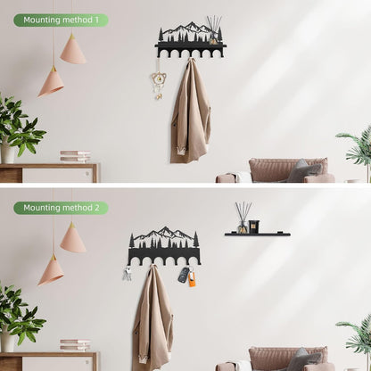 Key Holder for Wall, Metal Wall Hooks Organizer Rack with 7 Hooks for Keys, Coats, Bags – Decorative Home Decor for Entryway, Hallway, Kitchen, Living Room (12 Inches, Mountain)