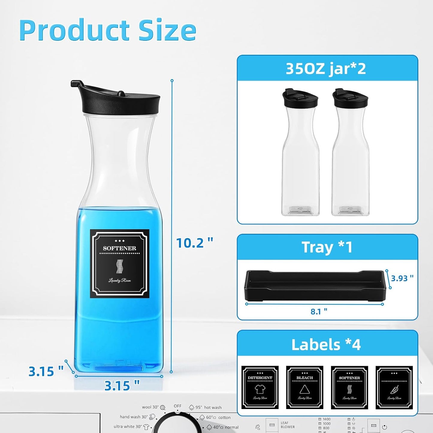 Laundry Detergent Dispenser,Laundry Soap Dispenser,Liquid Laundry Detergent Container,35OZ Fabric Softener Dispenser with Tray, Laundry Room Organization,Extra 4 Labels,White