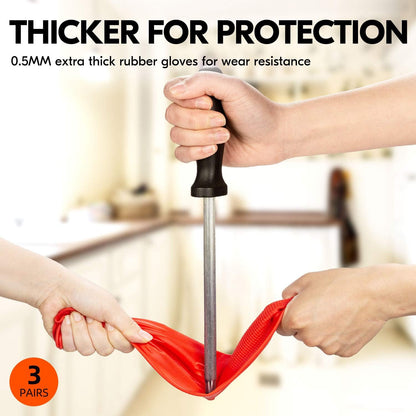 Vgo... 1-Pair Reusable Long Sleeve Thick Latex Dishwashing Gloves - Kitchen, Cleaning, Washing, Working, Painting, Gardening, Pet Care (Size M, Red, RB2143)