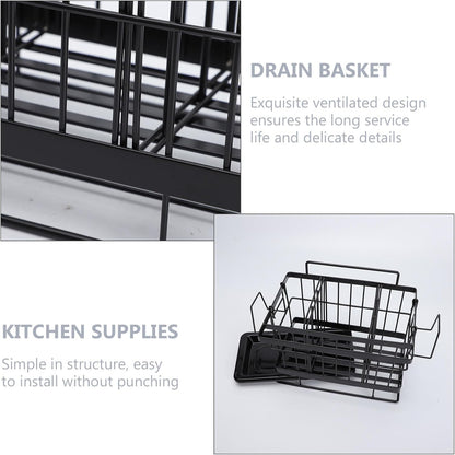 Outanaya Adjustable Stainless Steel Sponge Drain Shelf and Rag Storage Rack for Kitchen Sink, Black Wall-mounted Dish Cloth Holder with Drain Basket, 1pcs Kitchen Organizer for Cleaning