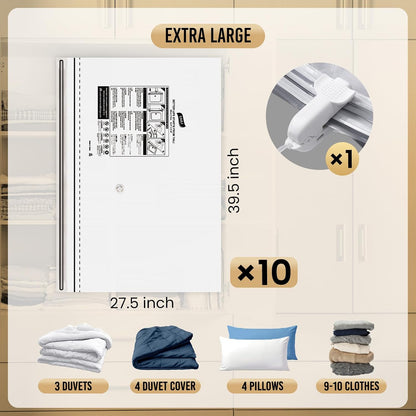 TAILI 8 Pack Jumbo Vacuum Storage Bags, 39x28 inch, LONG SIDE ZIP Vacuum Seal Bags for Clothing, Space Saver for Beddings, Comforters, Blankets, Pillows