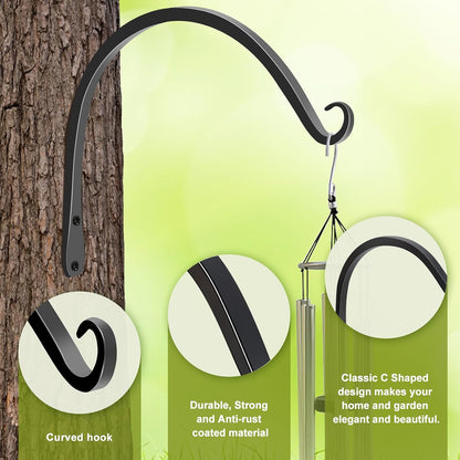 FEED GARDEN Heavy Duty Plant Hangers Outdoor Indoor, 8 Inch 2 Pack Metal Hanging Bracket Holds Up to 44 lbs, Wall Brackets for Hanging Baskets, Bird Feeders,Wind Chime& Lanterns, Black