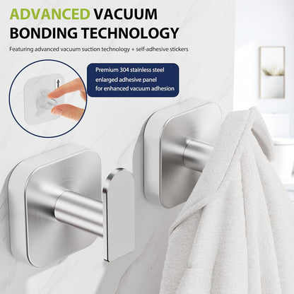 Aikzik Large Heavy Duty Wall Hooks - 26lb Max, Stainless Steel Replaceable Adhesive Towel Hook, Hooks for Hanging Towel, Coat, Sticky Towel Holder Stick on Bathroom, Shower, Kitchen, Black(2 Pack)