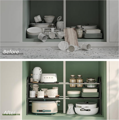 NETEL Under Sink Organizers and Storage, 2 Tier Expandable Under Cabinet Organizer Shelf with 4 Baskets and 4 Panels, Expandable Shelf for Cupboard, Kitchen, Bathroom, Shoe Storage Rack