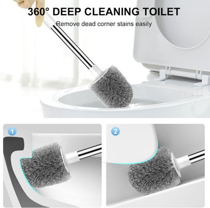SetSail Toilet Brush and Holder, Self Closing Lid Toilet Bowl Brushes Holder and Extra Long Handle Ventilated Toilet Brush Set for Bathroom Cleaning, Nylon Bristles, Black