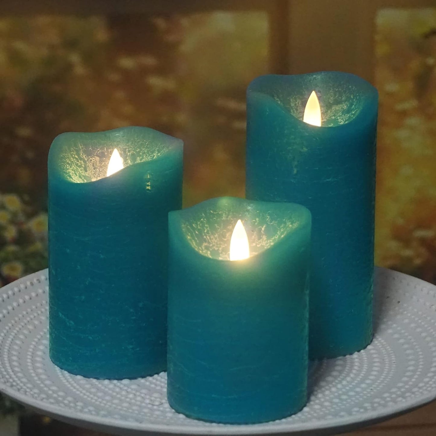 Battery Operated Flameless Candles with Remote Timer Real Wax Realistic Bright Flicker Flickering Electric Electronic LED Pillar Lights Home Wedding Party Decorations Set of 3 Rustic Texture Gray Grey