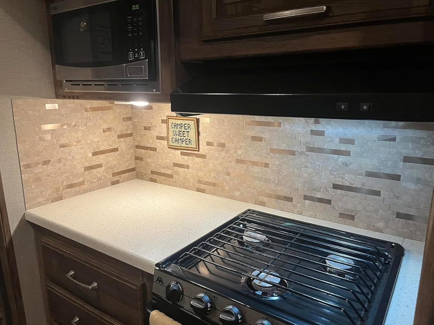 Yipscazo 2026 New Upgrade 11.34" X 11.57" Peel and Stick Backsplash, Stick on Backsplash Tiles for Kitchen, Bathroom, Fireplace (10 Sheets, Beige Rocks + Rose Gold)