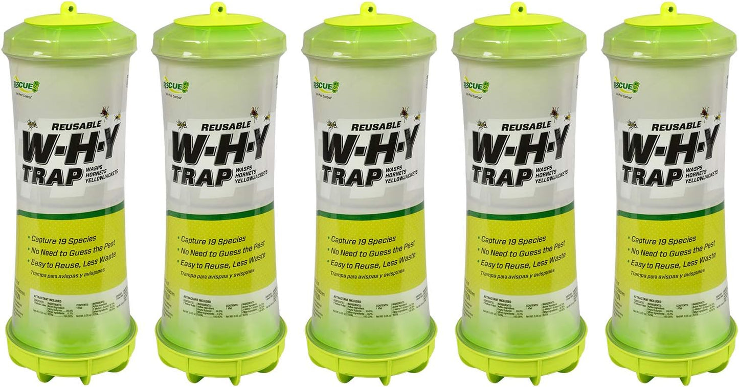 RESCUE! WHY Trap for Wasps, Hornets, & Yellowjackets – Hanging Outdoor Trap - 5 Traps