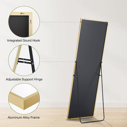 OLIXIS 64"x 21.5" Arched Mirror Full Length, Full Body Mirror with Stand, Hanging or Leaning for Wall, Floor Standing with Shatter-Proof Glass for Bedroom, Living Room, Long, Black